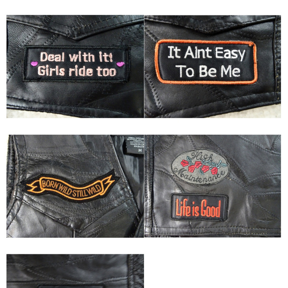 Biker Motorcycle Black Leather Vest w/ Patches Med - Picture 5 of 8